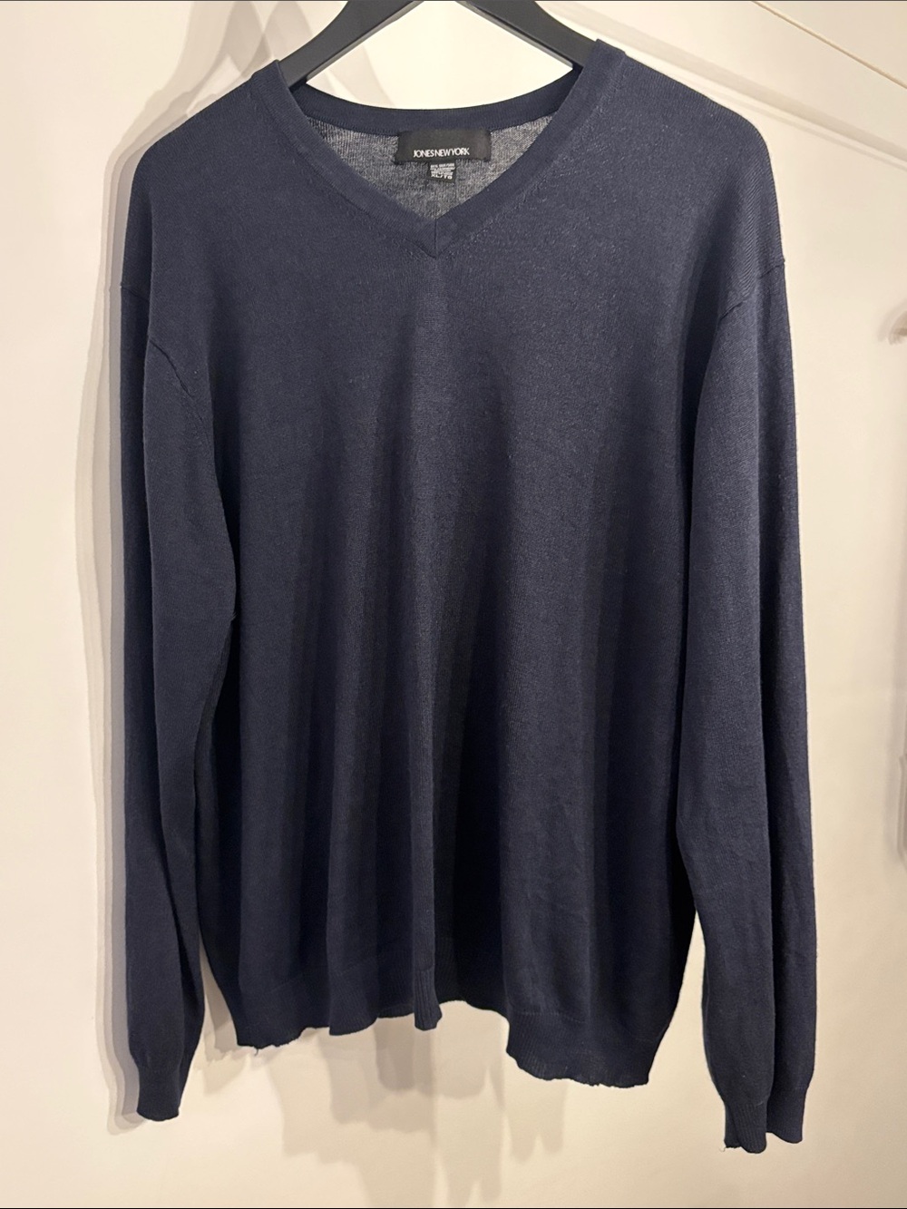 Jones New York Silk Cashmere V-Neck Sweater XL Navy Made in Italy